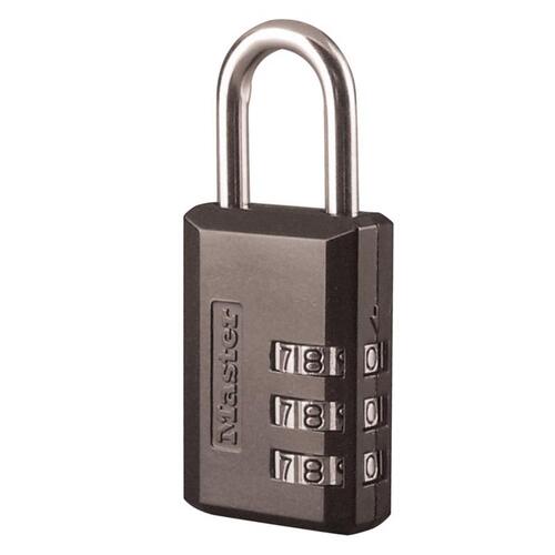 Padlock 1-13/16" H X 9/16" W X 1-3/16" L Steel 3-Dial Combination Black