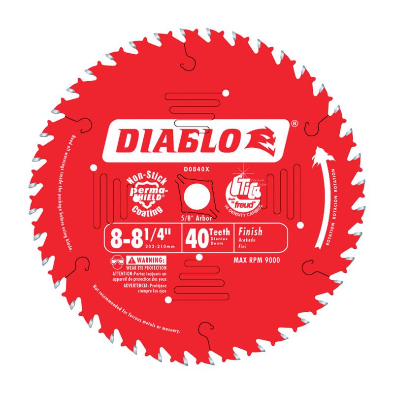 Diablo D0840X Circular Saw Blade, 8 to 8-1/4 in Dia, 5/8 in Arbor, 40-Teeth, Carbide Cutting Edge Perma-Shield