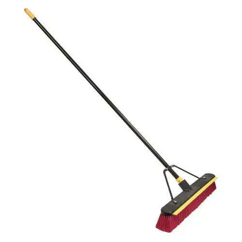 Bulldozer 2-in-1 Squeegee Push Broom, 24 in Sweep Face, 3-1/8 in L Trim, PET/Polypropylene Bristle Red