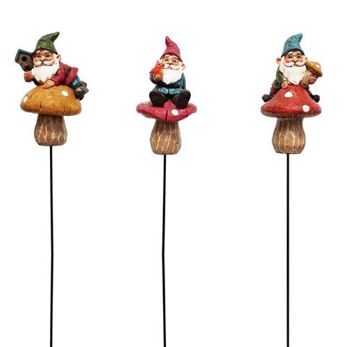 Outdoor Garden Stake Assorted Polyresin 4" H Gnome Mushroom Assorted - pack of 24