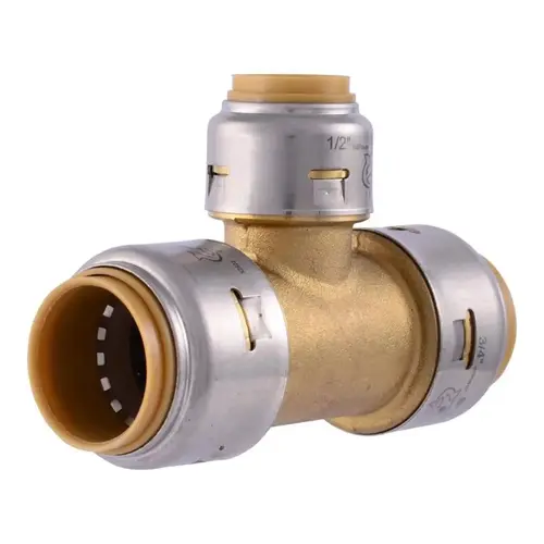 Push-Fit Reducing Pipe Tee, Lead Free, 3/4 x 3/4 x1/2 In.
