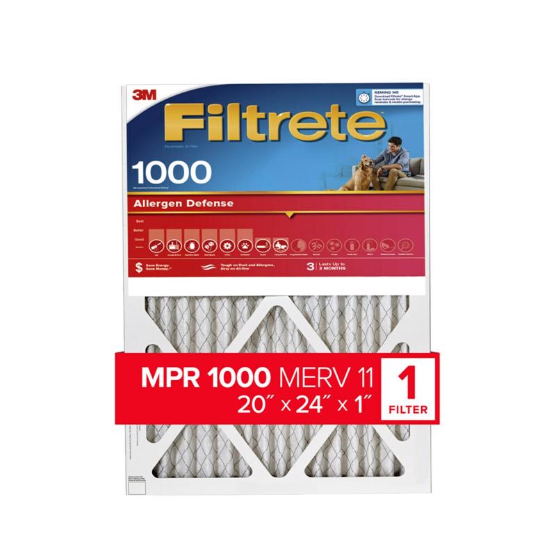 3M 9826DC-6 Allergen Defense 20" x 24" x 1" 9826-4 MERV 11, 1000 MPR Air Filter