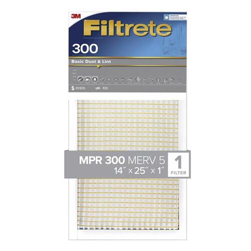 Air Filter 14" W X 25" H X 1" D Polypropylene 5 MERV Pleated