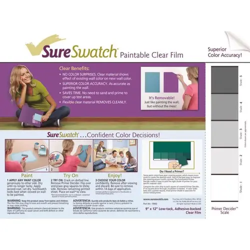 SureSwatch 10002 Paint & Stick Paint Samples 9" W X 12" L Clear Plastic Clear