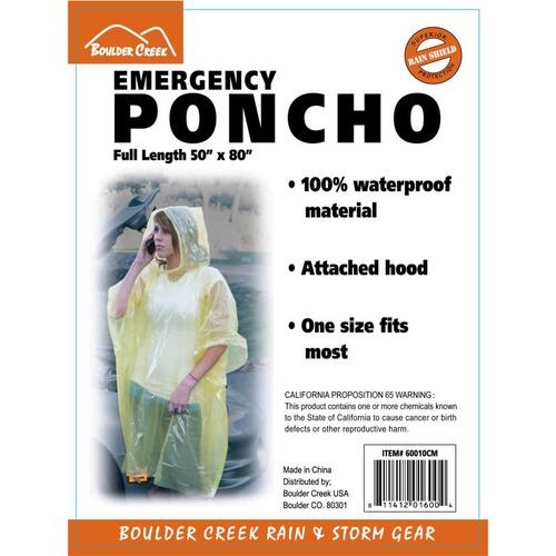 Emergency Poncho Yellow PVC One Size Fits All Yellow