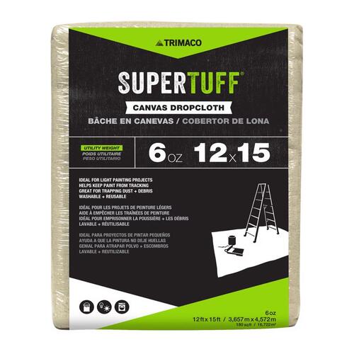 SUPERTUFF Drop Cloth, 15 ft L, 12 ft W, Canvas, Beige/Cream