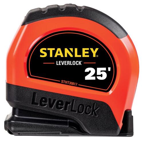 Stanley 2116564 Tape Measure LeverLock 25 ft. L X 1" W Black/Yellow
