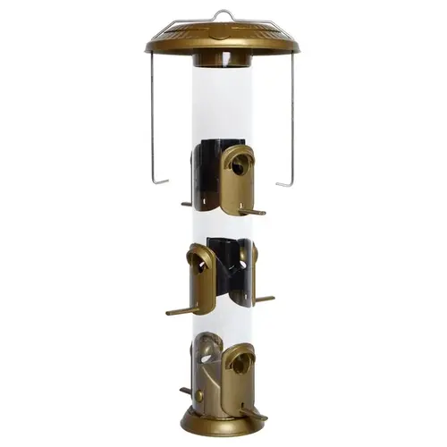 Bird Feeder Deluxe Wild Bird and Finch 1.5 qt Metal/Plastic Tube 6 ports Brown/Clear