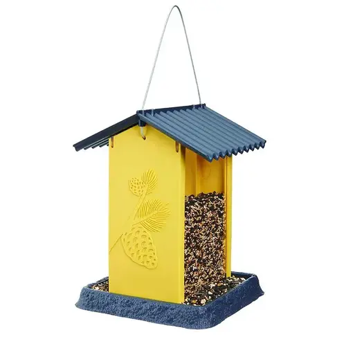 Bird Feeder Pinecone Wild Bird 4.25 lb Plastic Hopper 4 ports Yellow