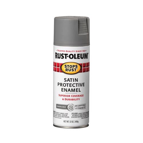Rust-Oleum 312819 STOPS RUST Enamel Spray Paint, Satin, Coastal Gray, 12 oz, Aerosol Can