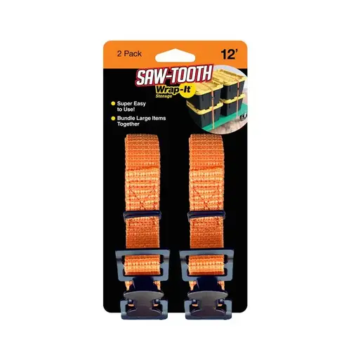 Wrap-It 102-ST-12OR Lashing Strap Saw-Tooth 1" W X 12 ft. L Orange 180 lb Orange Pair