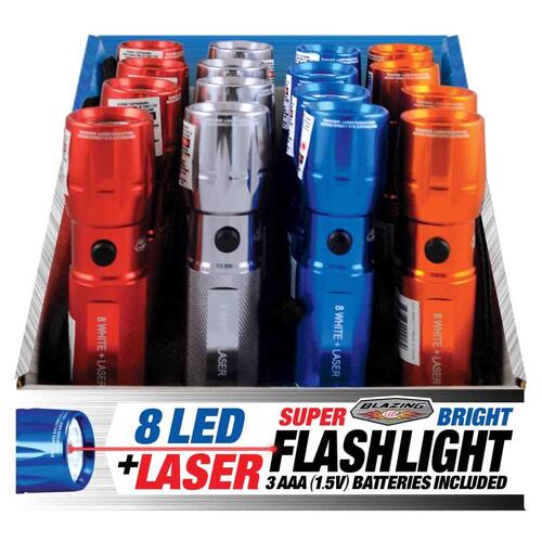 Flashlight w/Laser Pointer 8 LED 48 lm Assorted LED AAA Battery Assorted - pack of 16