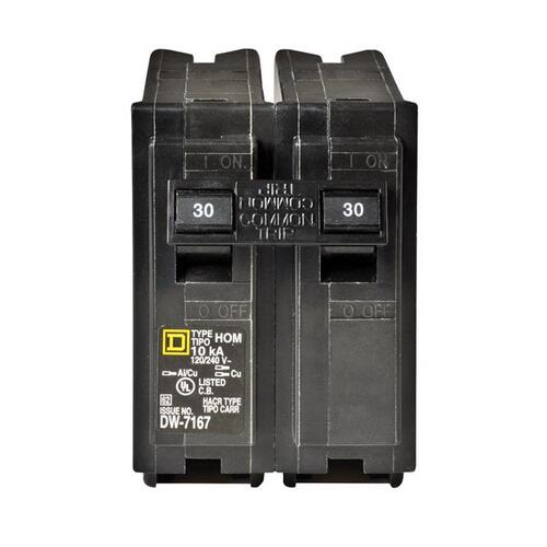 Square D HOM230CP Homeline Circuit Breaker, Mini, 30 A, 2 -Pole, 120/240 V, Fixed Trip, Plug Mounting, Black