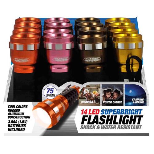 Blazing LEDz 302502 Flashlight 14 LED 85 lm Assorted LED AAA Battery Assorted