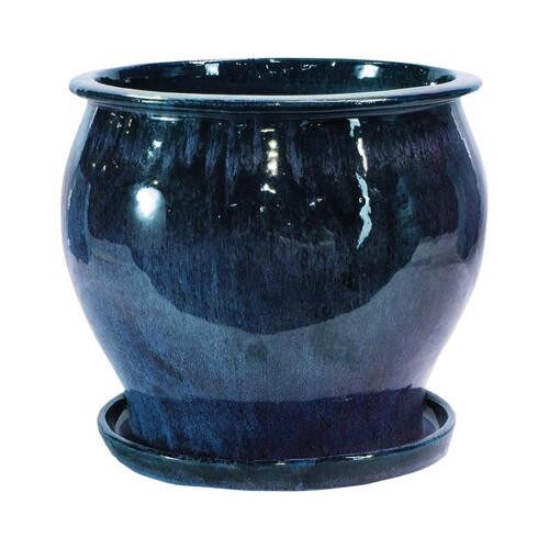 Ceramic Pot 7" H X 8" D Blue Blue - pack of 2