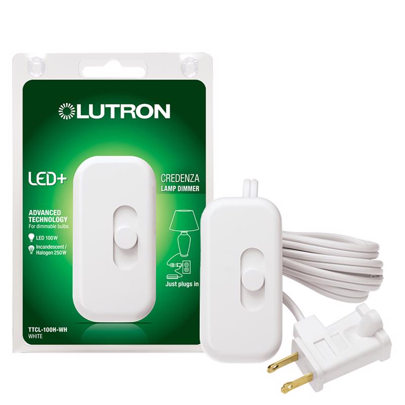 Lutron TTCL-100H-WH Credenza C.L Tabletop Lamp Dimmer, 120 V, 100 W, CFL, Halogen, Incandescent, LED Lamp, White