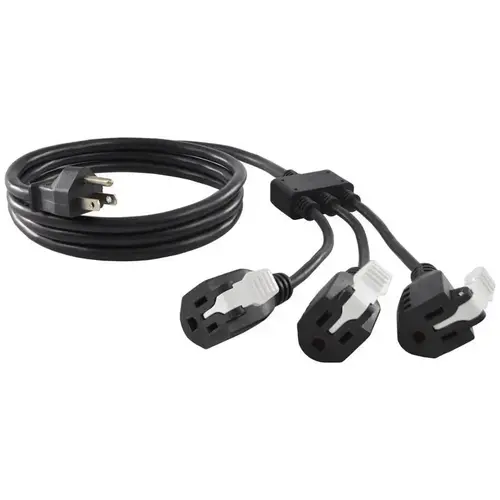 1 to 3 Outlet Cord Indoor 6 ft. L Black 14/3 SJT 18/3 SVT Black