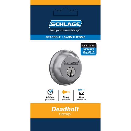 Deadbolt, Zinc, Satin Chrome, 2-3/8 x 2-3/4 in Backset, C Keyway