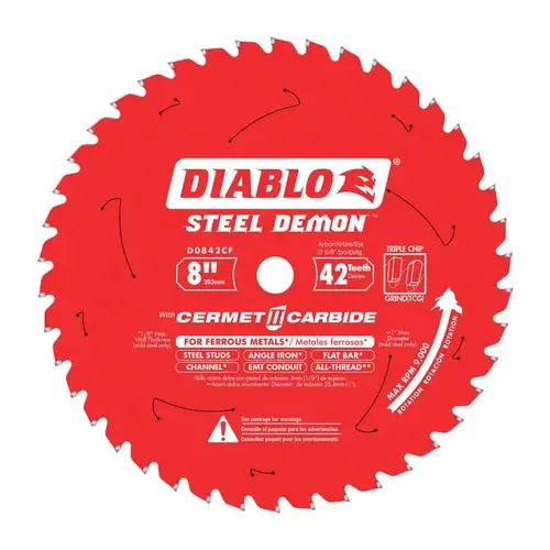 Circular Saw Blade, 8 in Dia, 5/8 in Arbor, 42-Teeth, Cermet Cutting Edge Perma-Shield