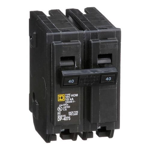 Homeline Circuit Breaker, Mini, 40 A, 2 -Pole, 120/240 V, Fixed Trip, Plug Mounting, Black