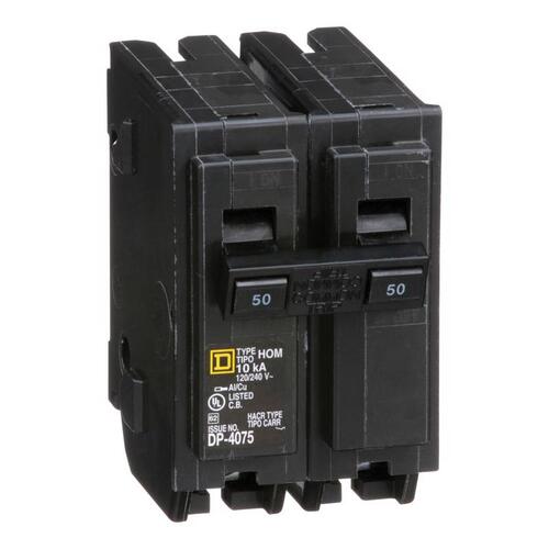 Homeline Circuit Breaker, Mini, 50 A, 2 -Pole, 120/240 V, Fixed Trip, Plug Mounting, Black