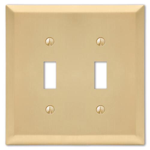 Wallplate, 4-15/16 in L, 4-9/16 in W, 2 -Gang, Steel, Satin Brass