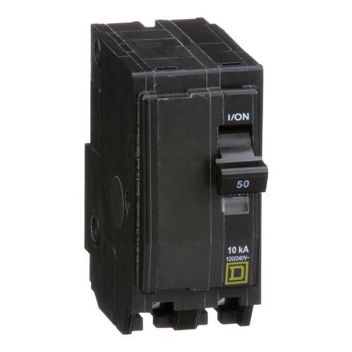 QO Circuit Breaker, Mini, 50 A, 2 -Pole, 120/240 VAC, 48 VDC, Plug Mounting, Black