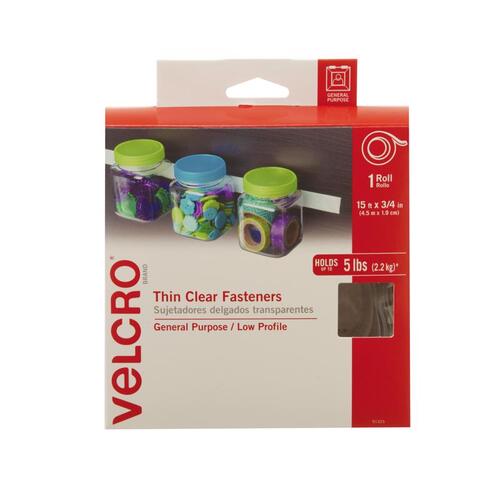 VELCRO Brand 91325 Hook and Loop Fastener Thin Clear Medium Nylon 180" L Clear