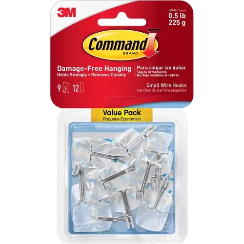 Wire Hook, 0.5 lb, 9-Hook, Plastic, Clear - pack of 9