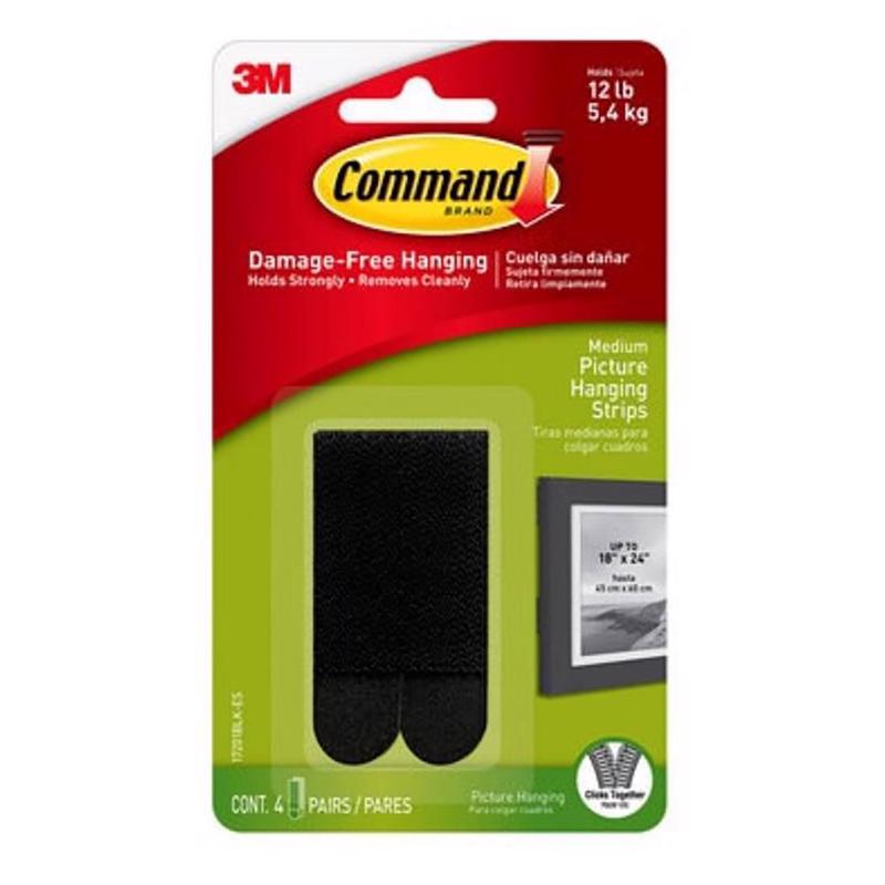 Command 17201BLK-ES Picture Hanging Strips Command Black Medium 12 lb Black