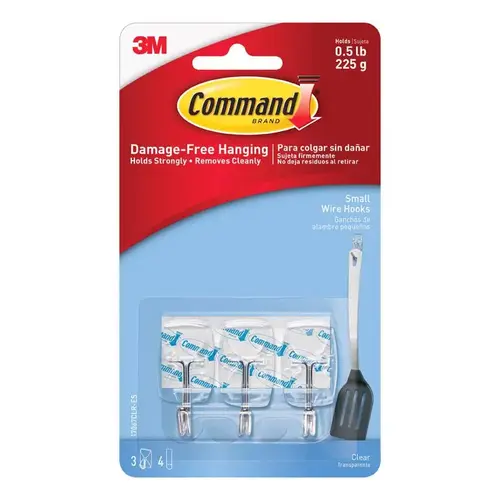 Wire Hook, 0.5 lb, 3-Hook, Metal/Plastic, Clear - pack of 3