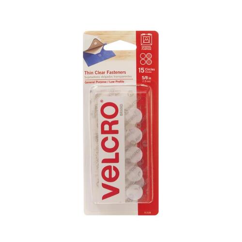 VELCRO Brand 91328 Hook and Loop Fastener Thin Clear Small Nylon 5/8" L Clear