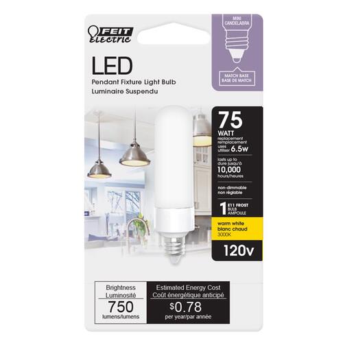 LED Bulb, Decorative, 75 W Equivalent, E11 Lamp Base, Dimmable, Clear, Warm White Light Frosted