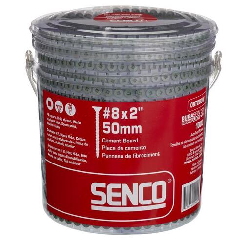Senco 08T200W Cement Board Screws Duraspin No. 8 Sizes X 2" L Square Wafer Head Green