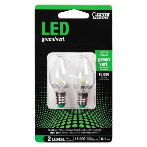Feit Electric BPC7/G/LEDG2/2 LED Bulb LED Specialty C7 E12 (Candelabra) Green 0.1 Watt Equivalence Clear