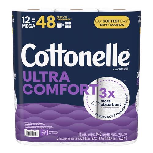 COTTONELLE 54165 Toilet Paper Ultra ComfortCare 12 Rolls 268 sheet 4" White
