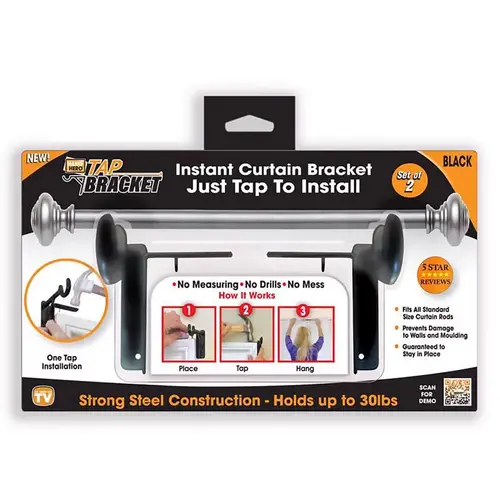 TAP BRACKET TBBLACK-MC6 Bracket TAP As Seen On TV Black Steel Curtain 30 lb Black Pair