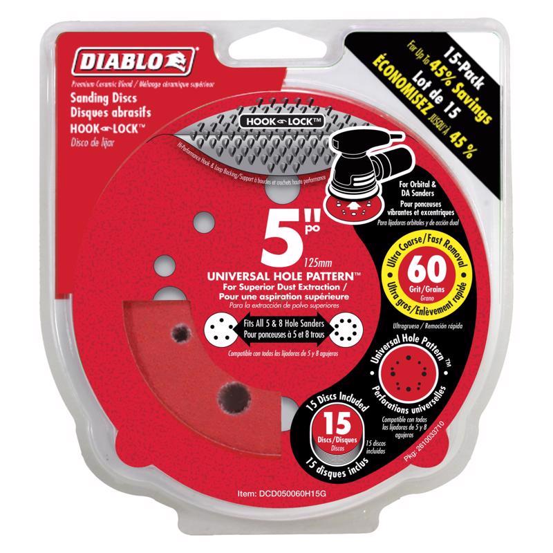 Diablo DCD050060H15G DISC SAND ROS H/L 5IN 60G 15PK - pack of 15