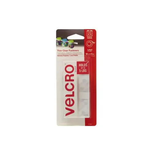 VELCRO Brand 91326 Hook and Loop Fastener Thin Clear Medium Nylon 18" L Clear