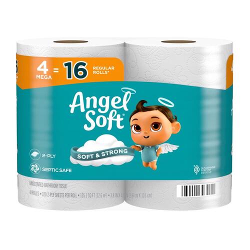 ANGEL SOFT 79299-XCP12 Toilet Paper 4 Rolls 429 sheet 45 ft. White - pack of 12