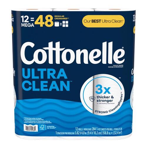 COTTONELLE 54151-XCP4 Toilet Paper Ultra CleanCare 12 Rolls 310 sheet White - pack of 4