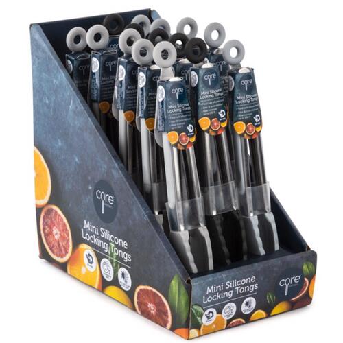 Core Kitchen AC29914-XCP15 Mini Locking Tong Set L-8.19 W-1.65 H-1.18 1.65" W X 8.19" L Silver Silicone/Stainless Steel Mini Locking Tong Set L-8.19 W- Silver - pack of 15