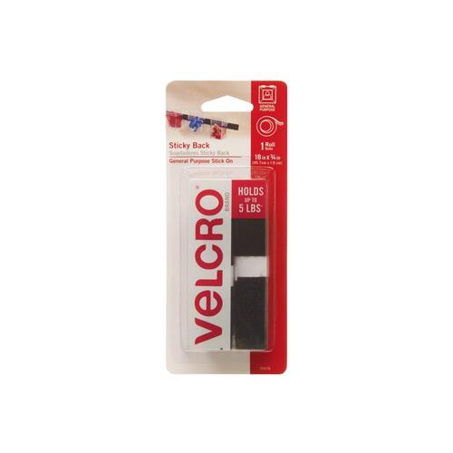 Fastener, 3/4 in W, 18 in L, Nylon, Black, Rubber Adhesive