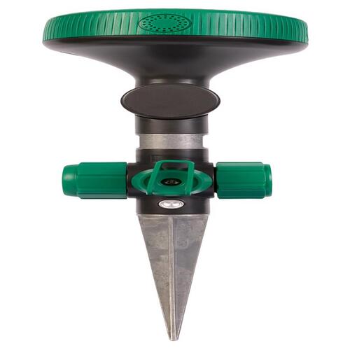 Swivel Sprinkler with Spike Base, 1250 sq-ft, Multi, Metal/Plastic Green