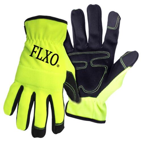Mechanic Gloves, Men's, L, Open Cuff, Synthetic Leather, Black/Green