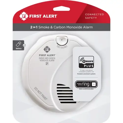 Smoke and Carbon Monoxide Detector Battery-Powered Photoelectric White