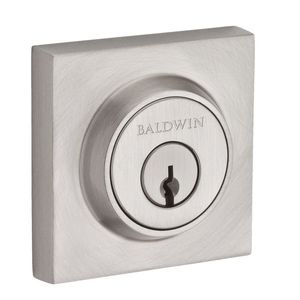 Single Cylinder Contemporary Square Deadbolt with 6AL Latch, Dual Strike, and SmartKey Satin Nickel Finish