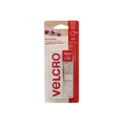 Fastener, 3/4 in W, 18 in L, Nylon, White, Rubber Adhesive