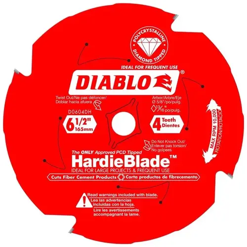 Circular Saw Blade, 6-1/2 in Dia, 5/8 in Arbor, 4-Teeth, Polycrystalline Diamond Cutting Edge