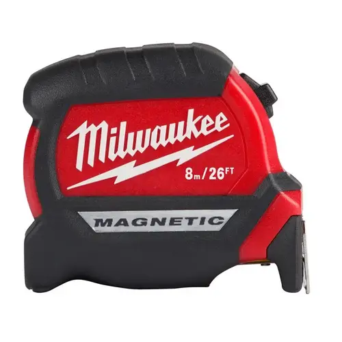 Magnetic Tape Measure 26 ft. L X 1" W Compact Wide Blade Black/Red